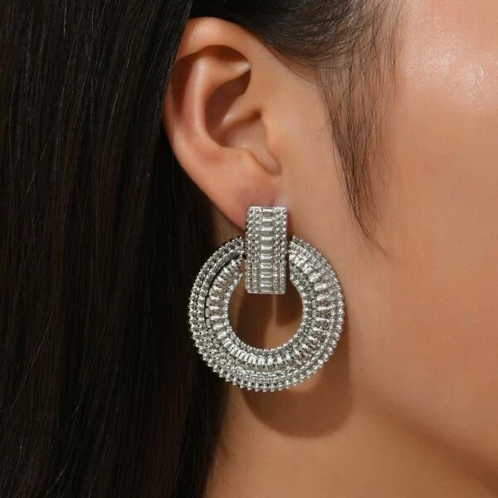 NEW Silver Textured Round‎ Doorknocker Fashion Earrings